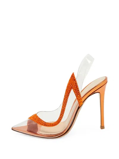 Pre-owned Gianvito Rossi Hortensia Crystal-embellished Pumps In Orange