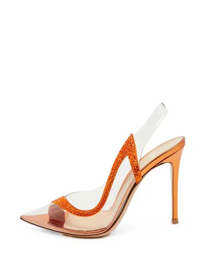 Pre-owned Gianvito Rossi Hortensia Crystal-embellished Pumps In Orange