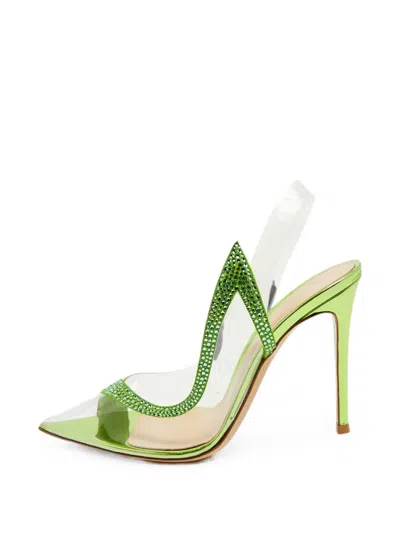 Pre-owned Gianvito Rossi Hortensia Crystal-embellished Slingback Pumps In Green