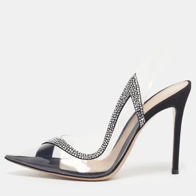 Pre-owned Gianvito Rossi Hortensia Size 39.5 Transparent/black Pvc And Suede Slingback Pumps