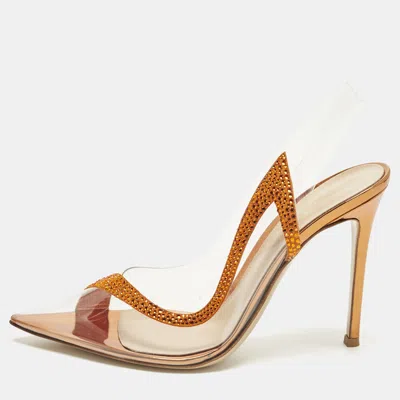 Pre-owned Gianvito Rossi Hortensia Size 40 Transparent/orange Pvc And Suede Pumps
