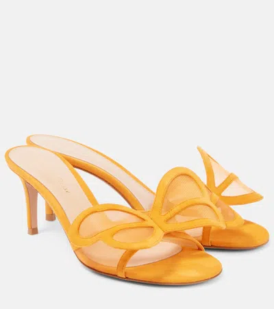 Gianvito Rossi Ilia Suede-trimmed Mesh Mules In Orange
