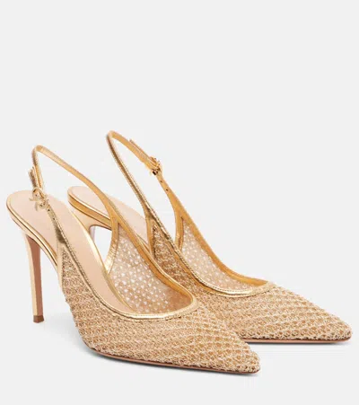 Gianvito Rossi Itaca 95 Leather-trimmed Slingback Pumps In Gold