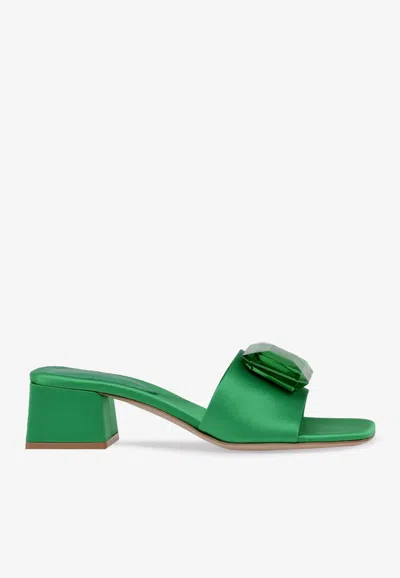 Gianvito Rossi Jaipur 45 Emerald-cut Gemstone Sandals In Satin In Green