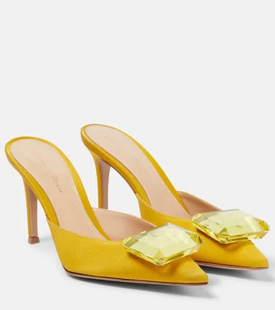 Gianvito Rossi Jaipur 85 Embellished Satin Mules In Yellow