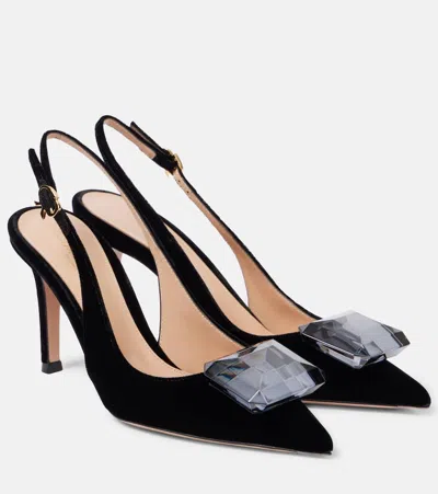 Gianvito Rossi Jaipur 85 Velvet Slingback Pumps In Schwarz