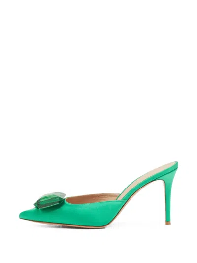 Pre-owned Gianvito Rossi Jaipur Crystal-embellished Heeled Mules In Green
