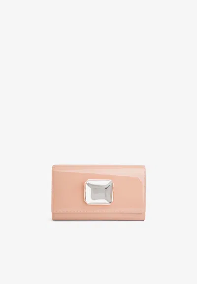 Gianvito Rossi Jaipur Maxi Gemstone Clutch In Patent Leather In Peach