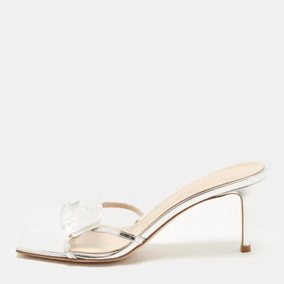 Pre-owned Gianvito Rossi Jaipur Size 39 Silver Patent Leather Slide Sandals