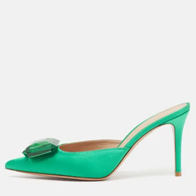 Pre-owned Gianvito Rossi Jaipur Size 40 Green Satin Crystal Pointed Toe Mules