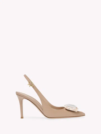 Gianvito Rossi Patent Jewel Slingback Pumps In Peach