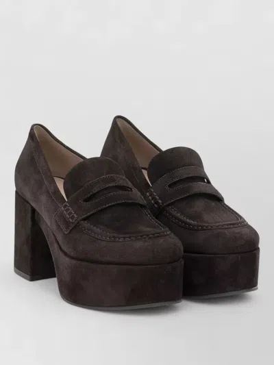 Gianvito Rossi Jenna 75mm Suede Platform Block Heel Loafers In Brown