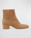 Gianvito Rossi Suede Block-heel Ankle Booties In Camel