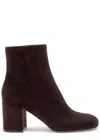 Gianvito Rossi Block Heel Ankle Boots With Suede Finish In Brown