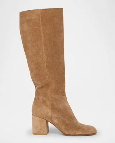 Gianvito Rossi Suede Leather Knee-high Boots In Beige