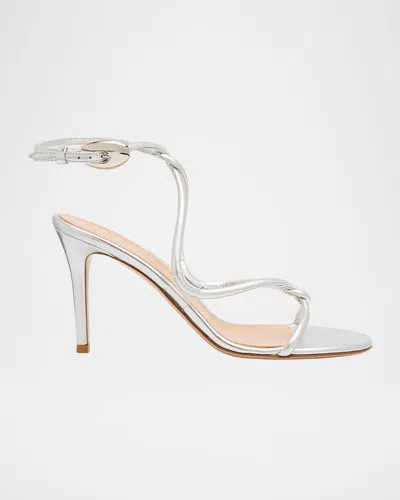 Gianvito Rossi Jungle Mamba Metallic Leather Ankle-strap Sandals In White