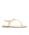 Gianvito Rossi Leather Strappy Thong Sandals With Metallic Finish In Nude