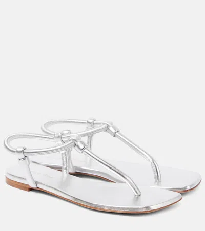 Gianvito Rossi Juno Metallic Leather Thong Sandals In Silver