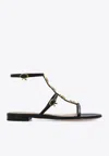 Gianvito Rossi Shanti Beaded T-strap Leather Sandals In Black