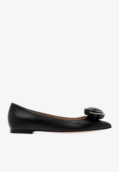 Gianvito Rossi Karina Floral-applique Flats In Black