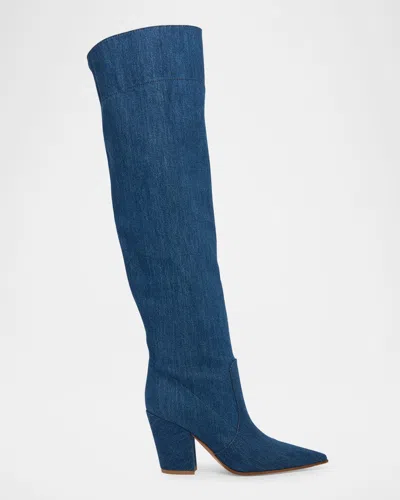 Gianvito Rossi Keinna 85 Denim Over-the-knee Boots In Blue