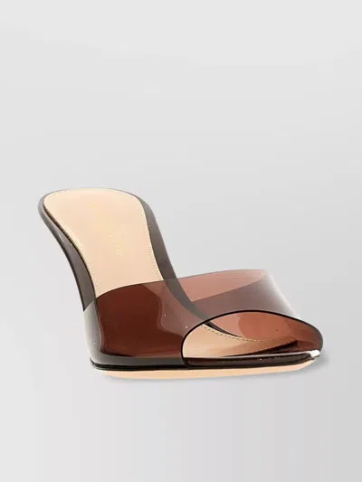 Gianvito Rossi Kitten Heel Pointed Toe Transparent Strap Mules In Brown