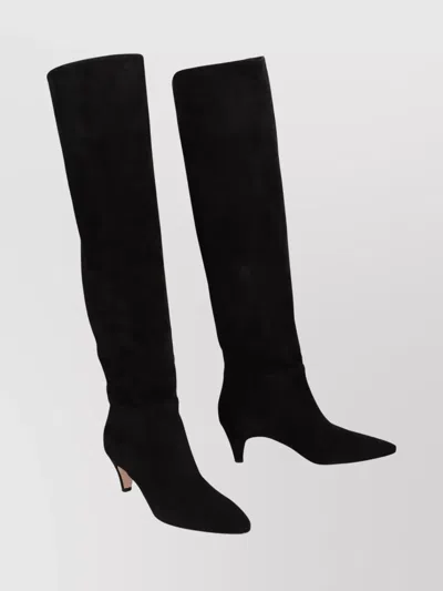 Gianvito Rossi Knee High Suede Boots With Kitten Heel In Black