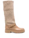 Gianvito Rossi Desert Beige Calf Leather Panelled Design Slip-on Boots