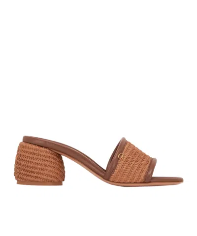 Gianvito Rossi Leather-trimmed Raffia Mules In Brown