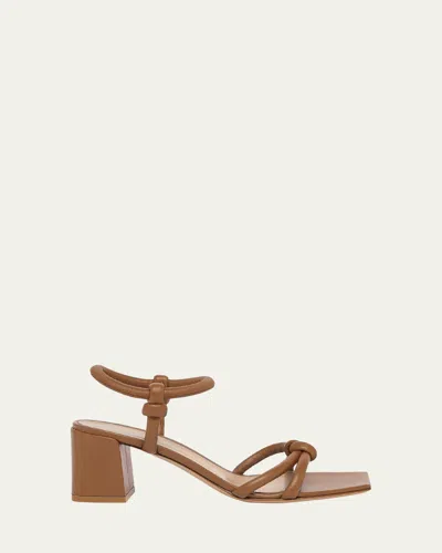 Gianvito Rossi Knotted Leather Block-heel Sandals In Brown