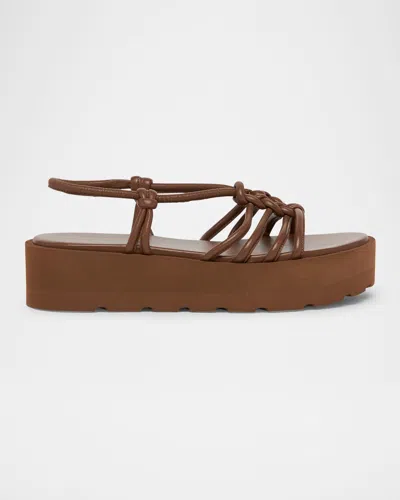 GIANVITO ROSSI KNOTTED LEATHER SLINGBACK FLATFORM SANDALS