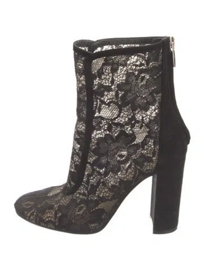 Pre-owned Gianvito Rossi Lace Lace Pattern Lace-up Boots In Black