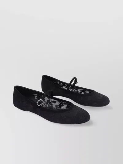 Gianvito Rossi Lace Overlay Mary Jane Ballerina Shoes In Black