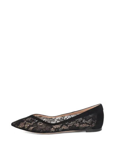 Pre-owned Gianvito Rossi Lace Pointed-toe Ballet Flats In Black