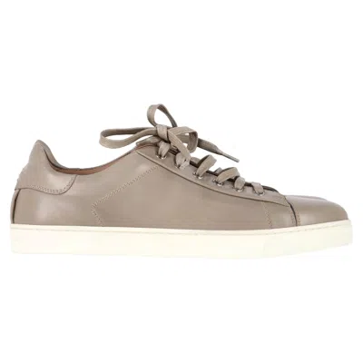 Gianvito Rossi Lace-up Low-top Sneakers In Beige Calf Leather In Multi