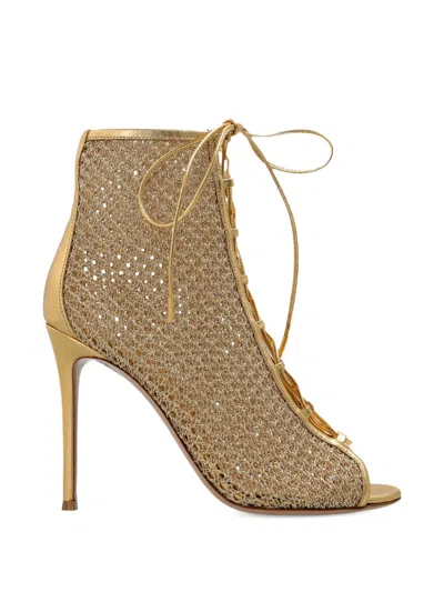 Gianvito Rossi Opera 105 Open-toe Ankle Boots In Metallic Leather In Gold