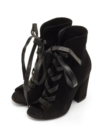 Pre-owned Gianvito Rossi Lace-up Open-toe Ankle Boots In Black