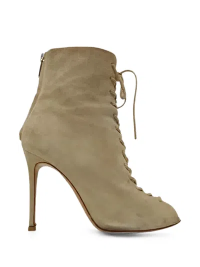 Pre-owned Gianvito Rossi Lace-up Open-toe Ankle Boots In Neutral