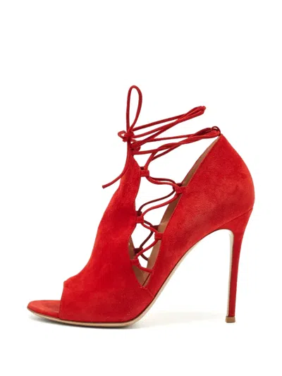 Pre-owned Gianvito Rossi Lace-up Open-toe Ankle Boots In Red