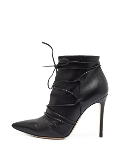 Pre-owned Gianvito Rossi Lace-up Pointed-toe Ankle Boots In Black