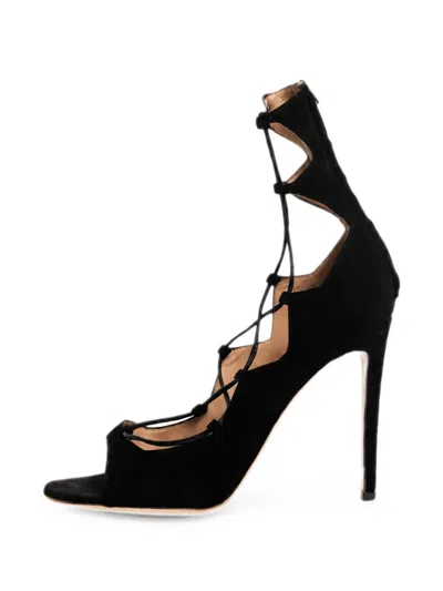 Pre-owned Gianvito Rossi Lace-up Suede Sandals In Black
