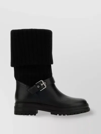 Gianvito Rossi Thurso Buckled Leather And Ribbed-knit Ankle Boots In Black