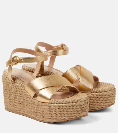 Gianvito Rossi Leather And Raffia Platform Sandals In Gold