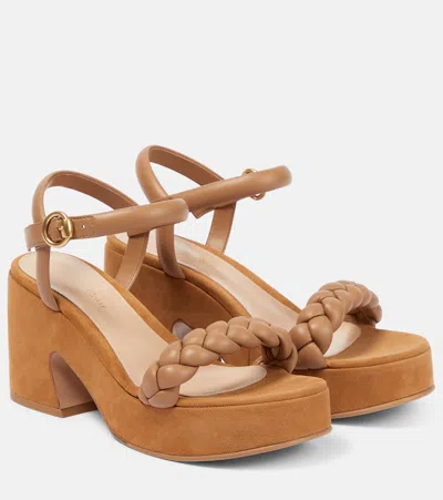 Gianvito Rossi Leather And Suede Platform Sandals In Dune+dune