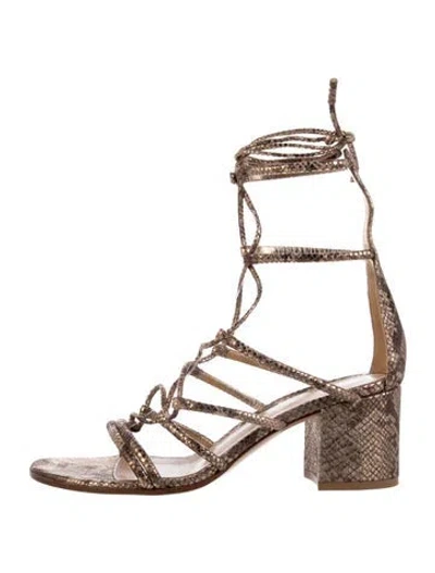 Pre-owned Gianvito Rossi Leather Animal Print Gladiator Sandals In Gold
