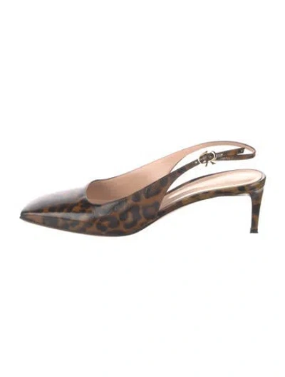 Pre-owned Gianvito Rossi Leather Animal Print Slingback Pumps In Brown
