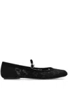 Gianvito Rossi Claudia Suede-trimmed Lace Mary Jane Flats In 黑色