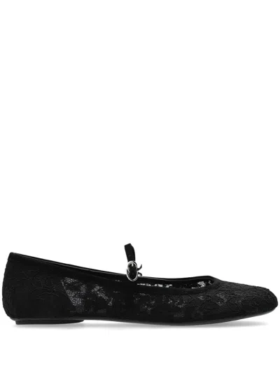 Gianvito Rossi Claudia Suede-trimmed Lace Mary Jane Flats In Black