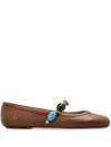Gianvito Rossi Shanti Embellished Leather Mary Jane Ballet Flats In 褐色