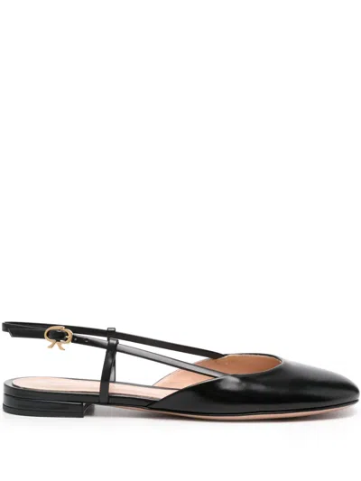 Gianvito Rossi Ascent 05 Leather Slingback Point-toe Flats In Black